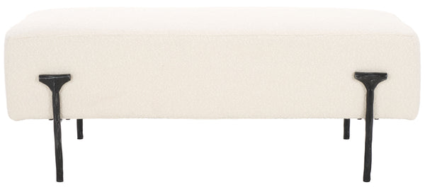 Safavieh Jessa Boucle Bench - Luxurious Ivory Fabric With Elegant Brass Accents For Stylish Home Décor Ivory ,Black Metal ,Wood ,Foam ,Fabric Sfv9537b