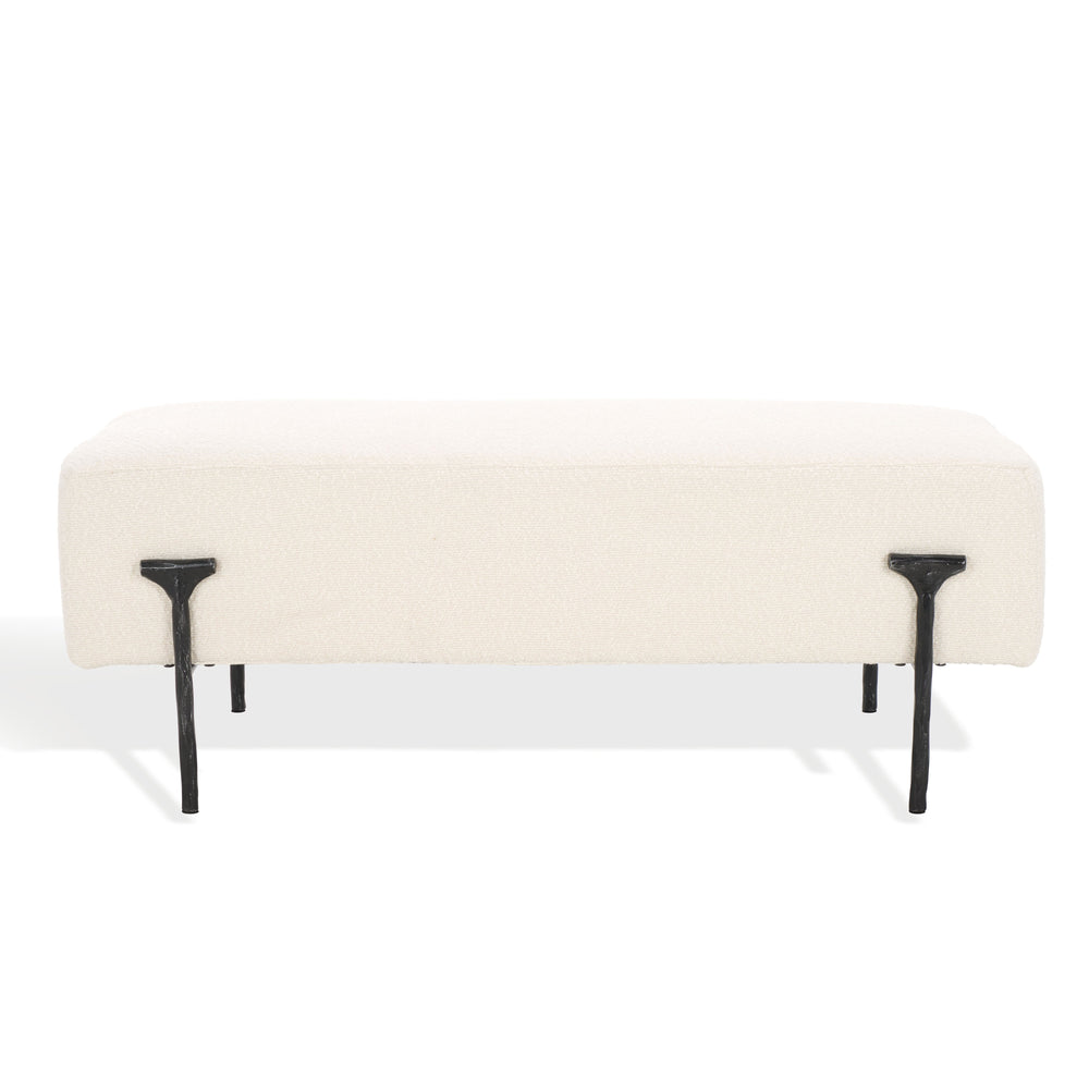 Safavieh Jessa Boucle Bench - Luxurious Ivory Fabric With Elegant Brass Accents For Stylish Home Décor Ivory ,Black Metal ,Wood ,Foam ,Fabric Sfv9537b