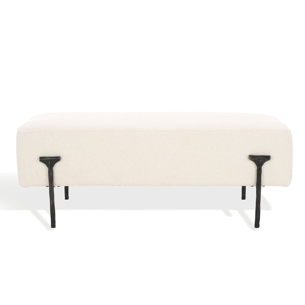 Safavieh Jessa Boucle Bench - Luxurious Ivory Fabric With Elegant Brass Accents For Stylish Home Décor Ivory ,Black Metal ,Wood ,Foam ,Fabric Sfv9537b