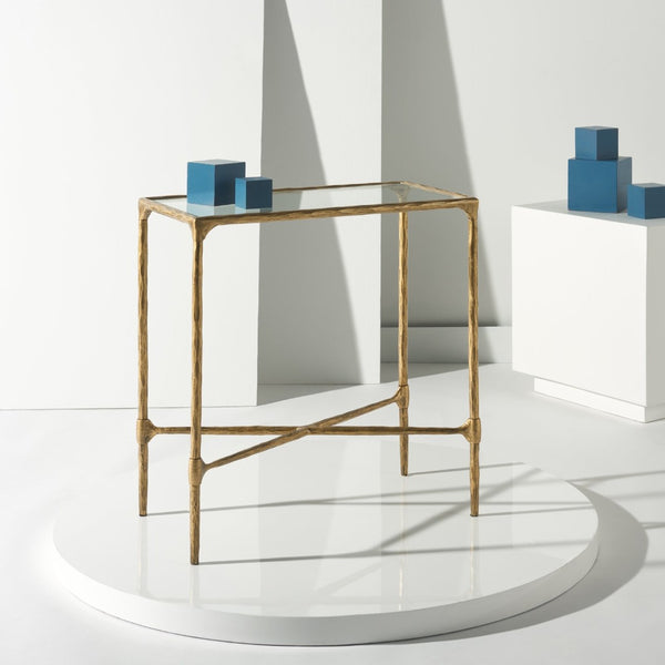 Safavieh ISABELLINA Metal and Glass Accent Table – Sleek, Modern Design for Stylish Home Décor and Functionality Brass / Clear SFV9538A
