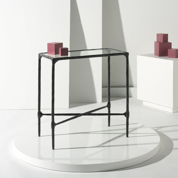 Safavieh ISABELLINA Metal and Glass Accent Table – Sleek, Modern Design for Stylish Home Décor and Functionality Black / Clear SFV9538B