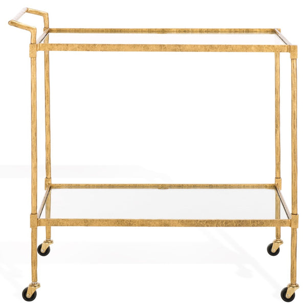 Safavieh ISABELLINA Metal and Glass Bar Cart - Elevate Your Entertaining with Stylish, Modern Design & Durability Brass / Clear SFV9539A