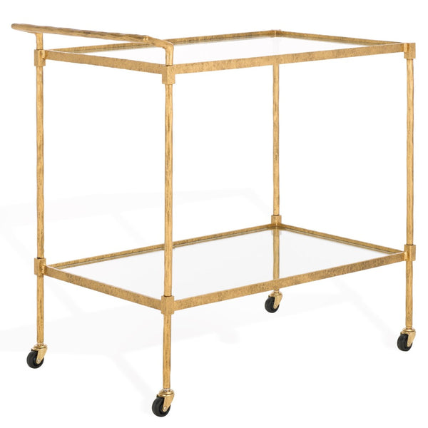 Safavieh ISABELLINA Metal and Glass Bar Cart - Elevate Your Entertaining with Stylish, Modern Design & Durability Brass / Clear SFV9539A