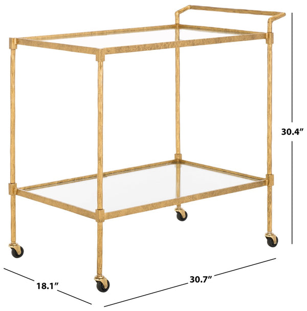 Safavieh ISABELLINA Metal and Glass Bar Cart - Elevate Your Entertaining with Stylish, Modern Design & Durability Brass / Clear SFV9539A