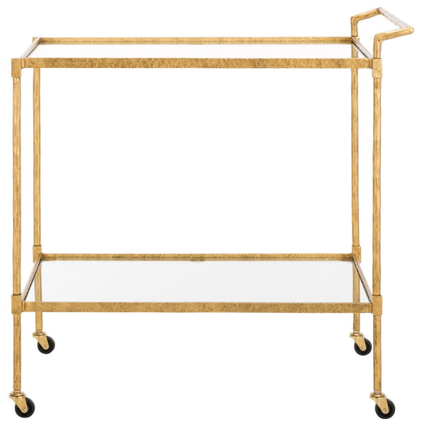 Safavieh ISABELLINA Metal and Glass Bar Cart - Elevate Your Entertaining with Stylish, Modern Design & Durability Brass / Clear SFV9539A