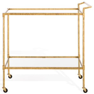 Safavieh ISABELLINA Metal and Glass Bar Cart - Elevate Your Entertaining with Stylish, Modern Design & Durability Brass / Clear SFV9539A
