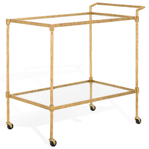 Safavieh ISABELLINA Metal and Glass Bar Cart - Elevate Your Entertaining with Stylish, Modern Design & Durability Brass / Clear SFV9539A