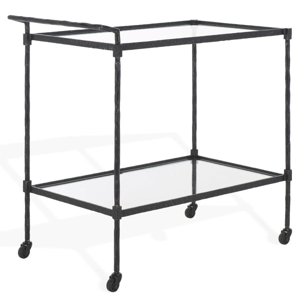 Safavieh ISABELLINA Metal and Glass Bar Cart - Elevate Your Entertaining with Stylish, Modern Design & Durability Black / Clear SFV9539B