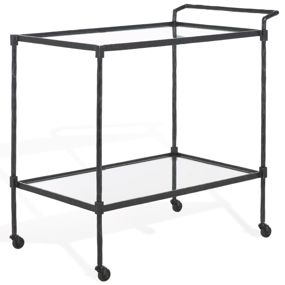 Safavieh ISABELLINA Metal and Glass Bar Cart - Elevate Your Entertaining with Stylish, Modern Design & Durability Black / Clear SFV9539B