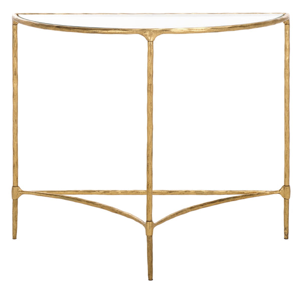 Safavieh Isabellina Half Moon Console Table - Elegant Brass And Glass Design For Modern Home Décor Charm Brass ,Clear Metal ,Glass Sfv9542a