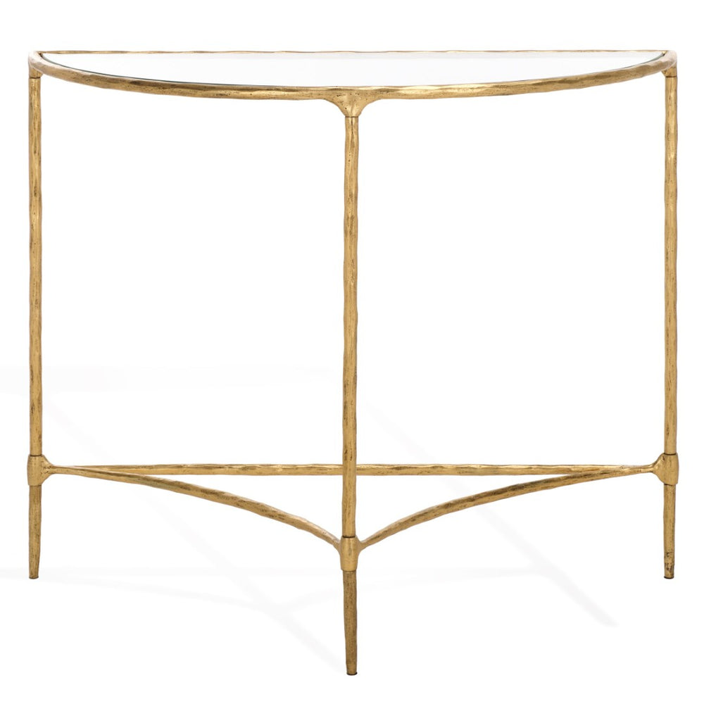 Safavieh ISABELLINA Half-Moon Console Table - Elegant Metal and Glass Design for Modern Spaces and Décor Brass / Clear SFV9542A