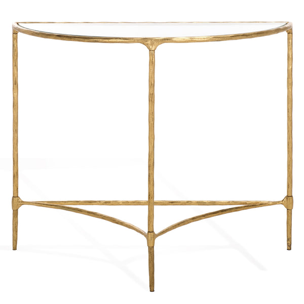 Safavieh Isabellina Half Moon Console Table - Elegant Brass And Glass Design For Modern Home Décor Charm Brass ,Clear Metal ,Glass Sfv9542a