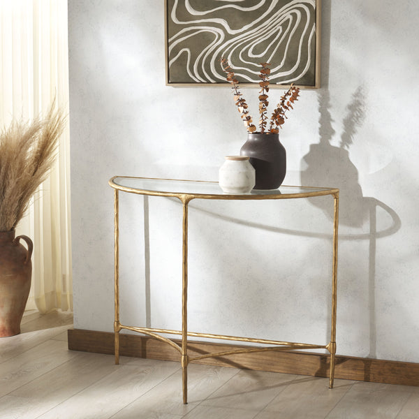Safavieh Isabellina Half Moon Console Table - Elegant Brass And Glass Design For Modern Home Décor Charm Brass ,Clear Metal ,Glass Sfv9542a