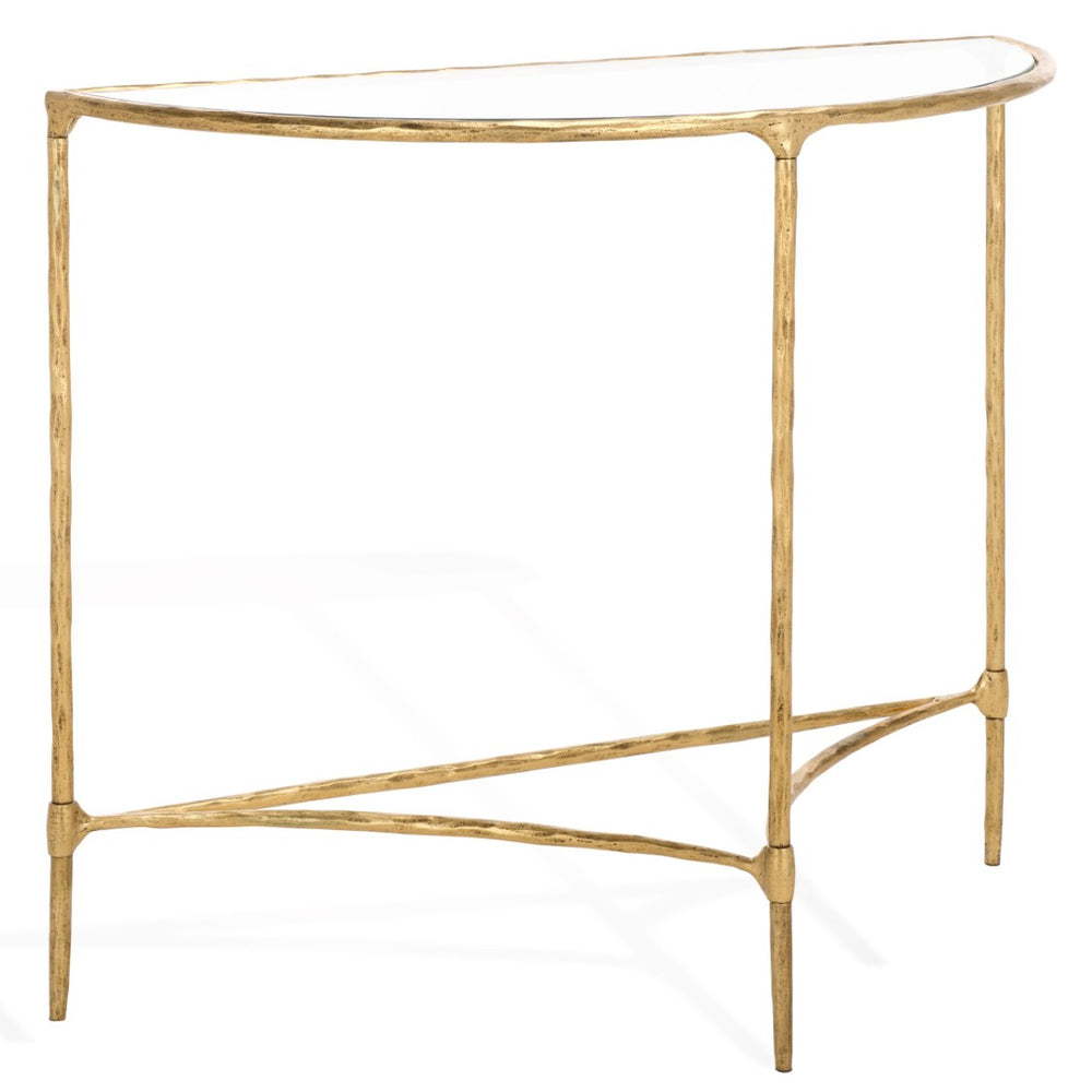 Safavieh ISABELLINA Half-Moon Console Table - Elegant Metal and Glass Design for Modern Spaces and Décor Brass / Clear SFV9542A