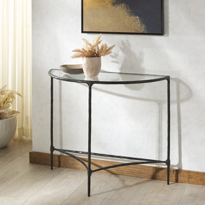 Safavieh Isabellina Half Moon Console Table - Elegant Brass And Glass Design For Modern Home Décor Charm Black ,Clear Metal ,Glass Sfv9542b