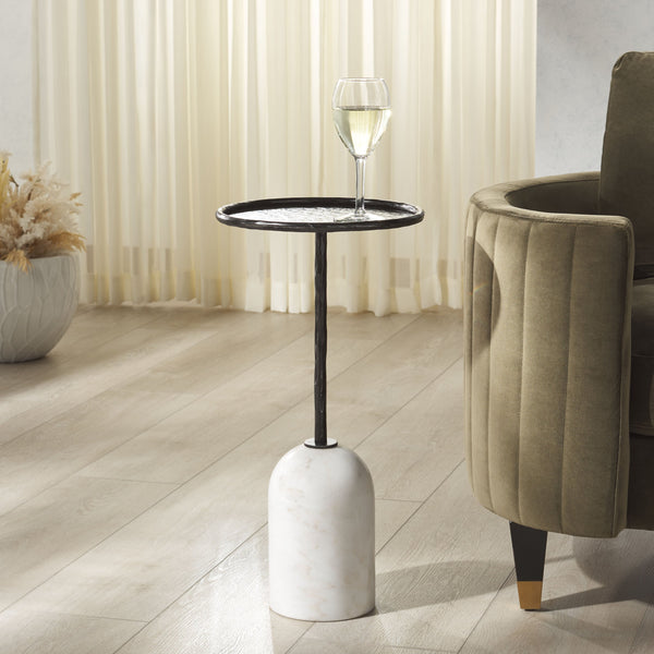 Safavieh Tanyarose Metal And Marble Accent Table - Chic Drink Holder For Modern Living Room Decor Black ,White Metal ,Marble Sfv9545a