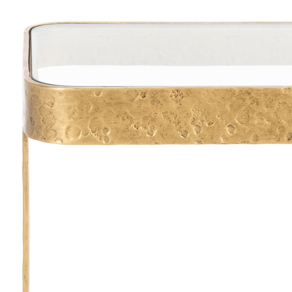 Safavieh VIKTOR Forged Metal Accent Table in Brass & Clear Glass - Stylish, Durable & Versatile Design SFV9547A
