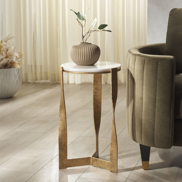 Safavieh RAYNIE Accent Table: Elegant Brass & Marble Design, Versatile for Living Room or Bedroom Decor SFV9548A