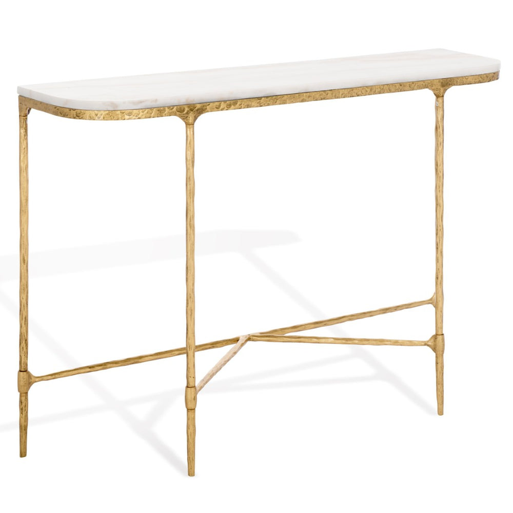 Safavieh JANOWSKY Console Table - Elegant Brass Frame & White Marble Top for Modern Living Spaces & Decor SFV9550A