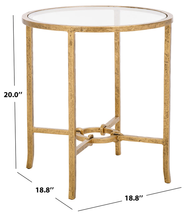 Safavieh Tauri Forged Metal Round Accent Table - Elegant Brass Design With Clear Glass Top For Any Space Brass ,Clear Metal ,Tempered Glass Sfv9551a