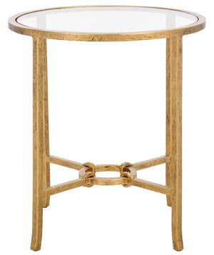Safavieh Tauri Forged Metal Round Accent Table - Elegant Brass Design With Clear Glass Top For Any Space Brass ,Clear Metal ,Tempered Glass Sfv9551a