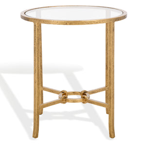 Safavieh Tauri Forged Metal Round Accent Table - Elegant Brass Design With Clear Glass Top For Any Space Brass ,Clear Metal ,Tempered Glass Sfv9551a