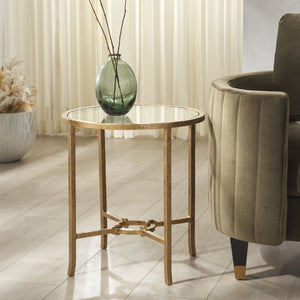 Safavieh Tauri Forged Metal Round Accent Table - Elegant Brass Design With Clear Glass Top For Any Space Brass ,Clear Metal ,Tempered Glass Sfv9551a