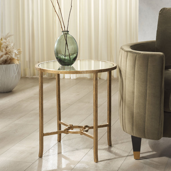 Safavieh Tauri Forged Metal Round Accent Table - Elegant Brass Design With Clear Glass Top For Any Space Brass ,Clear Metal ,Tempered Glass Sfv9551a