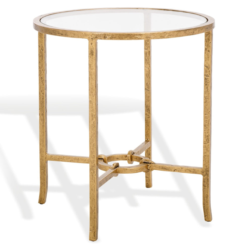 Safavieh TAURI Forged Metal Round Accent Table - Modern Glass Top Design for Living Room, Bedroom, Office Decor Brass / Clear SFV9551A