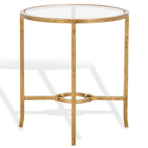 Safavieh Tauri Forged Metal Round Accent Table - Elegant Brass Design With Clear Glass Top For Any Space Brass ,Clear Metal ,Tempered Glass Sfv9551a