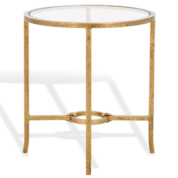Safavieh Tauri Forged Metal Round Accent Table - Elegant Brass Design With Clear Glass Top For Any Space Brass ,Clear Metal ,Tempered Glass Sfv9551a