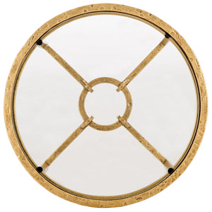 Safavieh Tauri Forged Metal Round Accent Table - Elegant Brass Design With Clear Glass Top For Any Space Brass ,Clear Metal ,Tempered Glass Sfv9551a