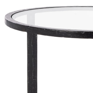 Safavieh Tauri Forged Metal Round Accent Table - Elegant Brass Design With Clear Glass Top For Any Space Black ,Clear Metal ,Tempered Glass Sfv9551b
