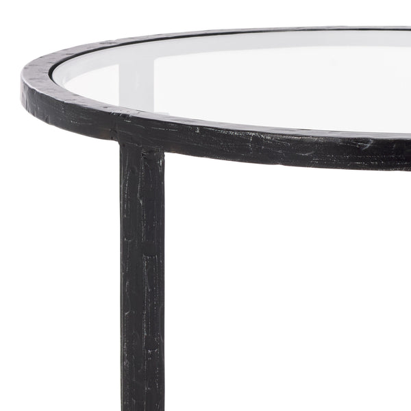 Safavieh Tauri Forged Metal Round Accent Table - Elegant Brass Design With Clear Glass Top For Any Space Black ,Clear Metal ,Tempered Glass Sfv9551b
