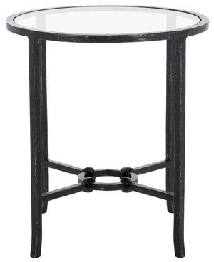 Safavieh Tauri Forged Metal Round Accent Table - Elegant Brass Design With Clear Glass Top For Any Space Black ,Clear Metal ,Tempered Glass Sfv9551b