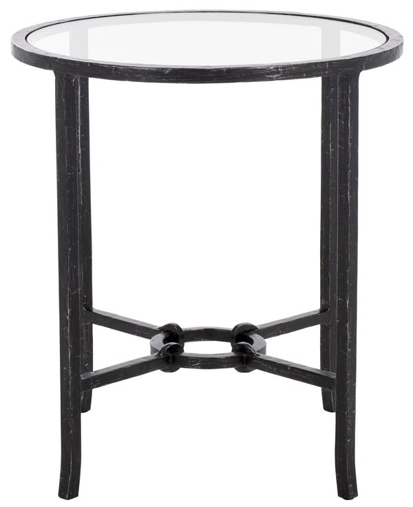 Safavieh Tauri Forged Metal Round Accent Table - Elegant Brass Design With Clear Glass Top For Any Space Black ,Clear Metal ,Tempered Glass Sfv9551b