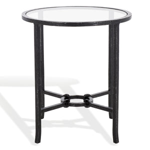 Safavieh Tauri Forged Metal Round Accent Table - Elegant Brass Design With Clear Glass Top For Any Space Black ,Clear Metal ,Tempered Glass Sfv9551b