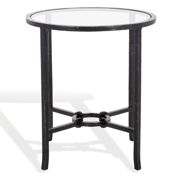 Safavieh Tauri Forged Metal Round Accent Table - Elegant Brass Design With Clear Glass Top For Any Space Black ,Clear Metal ,Tempered Glass Sfv9551b