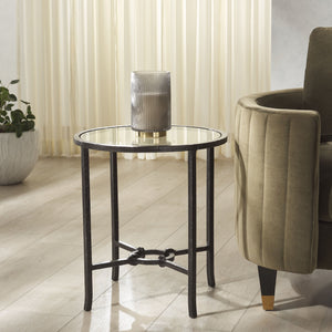 Safavieh Tauri Forged Metal Round Accent Table - Elegant Brass Design With Clear Glass Top For Any Space Black ,Clear Metal ,Tempered Glass Sfv9551b