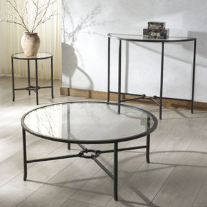 Safavieh TAURI Forged Metal Round Coffee Table - Industrial Elegance with Clear Glass Top for Modern Living Spaces Black / Clear SFV9552B