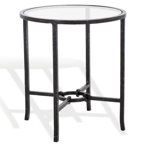 Safavieh Tauri Forged Metal Round Accent Table - Elegant Brass Design With Clear Glass Top For Any Space Black ,Clear Metal ,Tempered Glass Sfv9551b