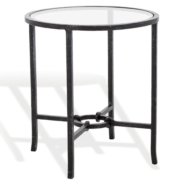 Safavieh Tauri Forged Metal Round Accent Table - Elegant Brass Design With Clear Glass Top For Any Space Black ,Clear Metal ,Tempered Glass Sfv9551b