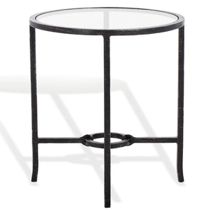 Safavieh Tauri Forged Metal Round Accent Table - Elegant Brass Design With Clear Glass Top For Any Space Black ,Clear Metal ,Tempered Glass Sfv9551b