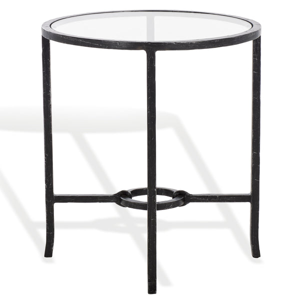 Safavieh Tauri Forged Metal Round Accent Table - Elegant Brass Design With Clear Glass Top For Any Space Black ,Clear Metal ,Tempered Glass Sfv9551b