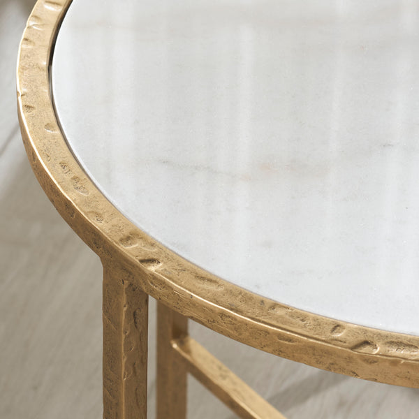 Safavieh Tauri Forged Metal Round Accent Table - Elegant Brass Design With Clear Glass Top For Any Space Brass ,White Metal ,Marble Sfv9551c