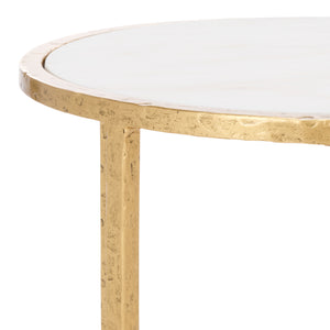 Safavieh Tauri Forged Metal Round Accent Table - Elegant Brass Design With Clear Glass Top For Any Space Brass ,White Metal ,Marble Sfv9551c