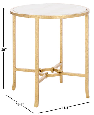 Safavieh Tauri Forged Metal Round Accent Table - Elegant Brass Design With Clear Glass Top For Any Space Brass ,White Metal ,Marble Sfv9551c