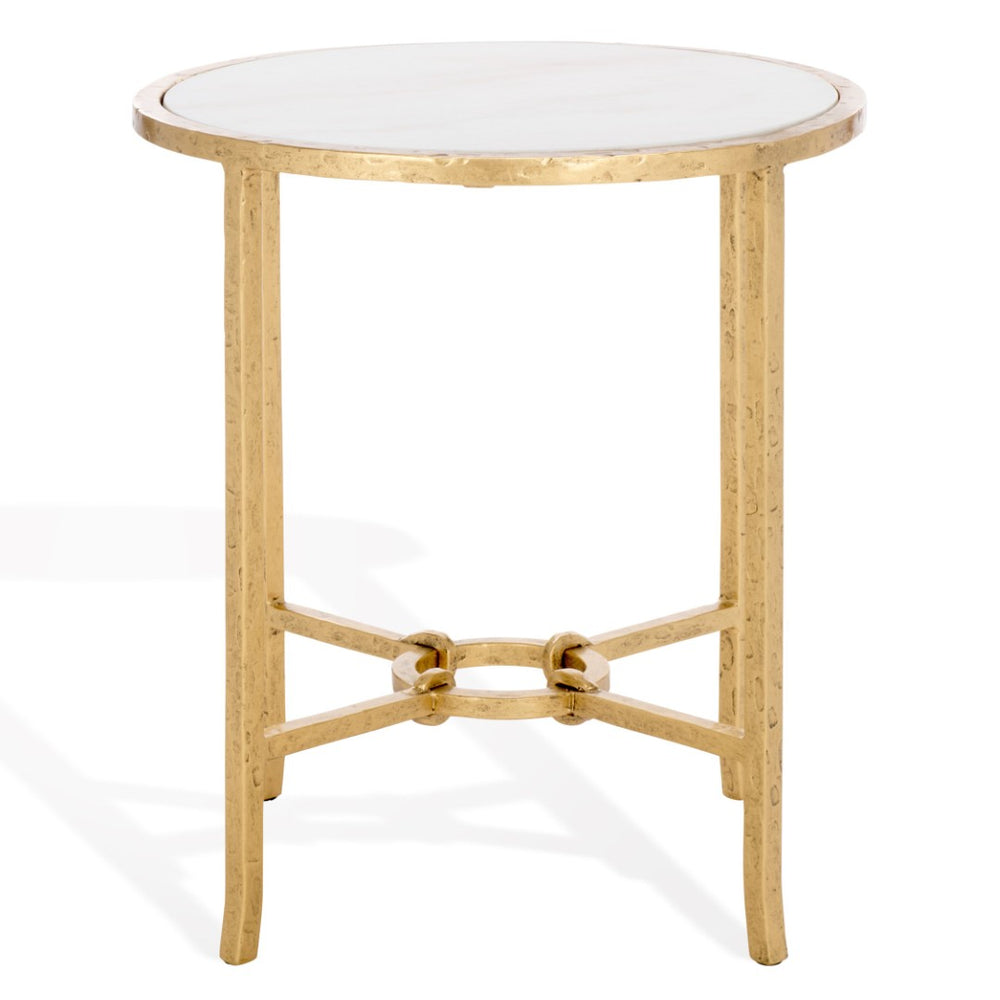 Safavieh TAURI Forged Metal Round Accent Table - Brass & White Marble Top for Stylish Living Spaces SFV9551C