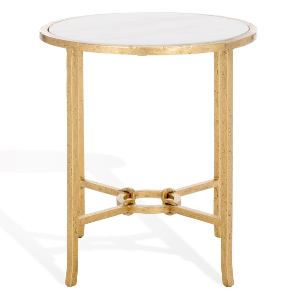 Safavieh Tauri Forged Metal Round Accent Table - Elegant Brass Design With Clear Glass Top For Any Space Brass ,White Metal ,Marble Sfv9551c