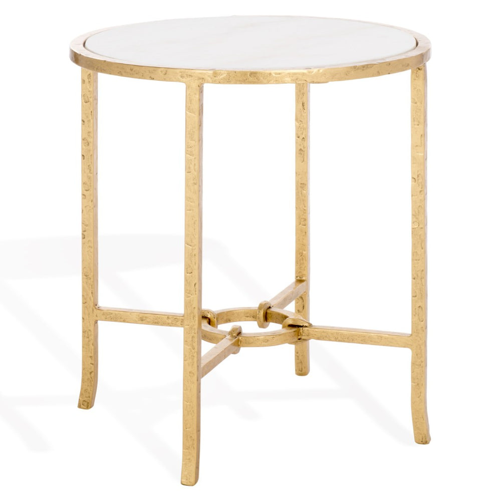 Safavieh TAURI Forged Metal Round Accent Table - Brass & White Marble Top for Stylish Living Spaces SFV9551C